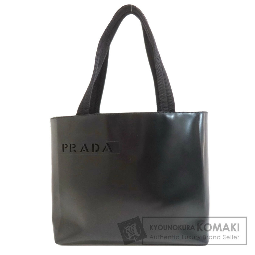 Prada Logo Tote Bag Leather Black
